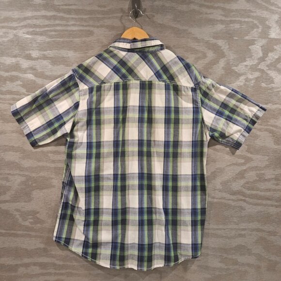 Burnside SZ 2XL Short Sleeve Blue Green Plaid Collared Button Up Country Shirt - Picture 2 of 8